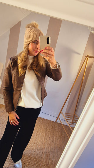 Pom Pom Taupe Wool Hat