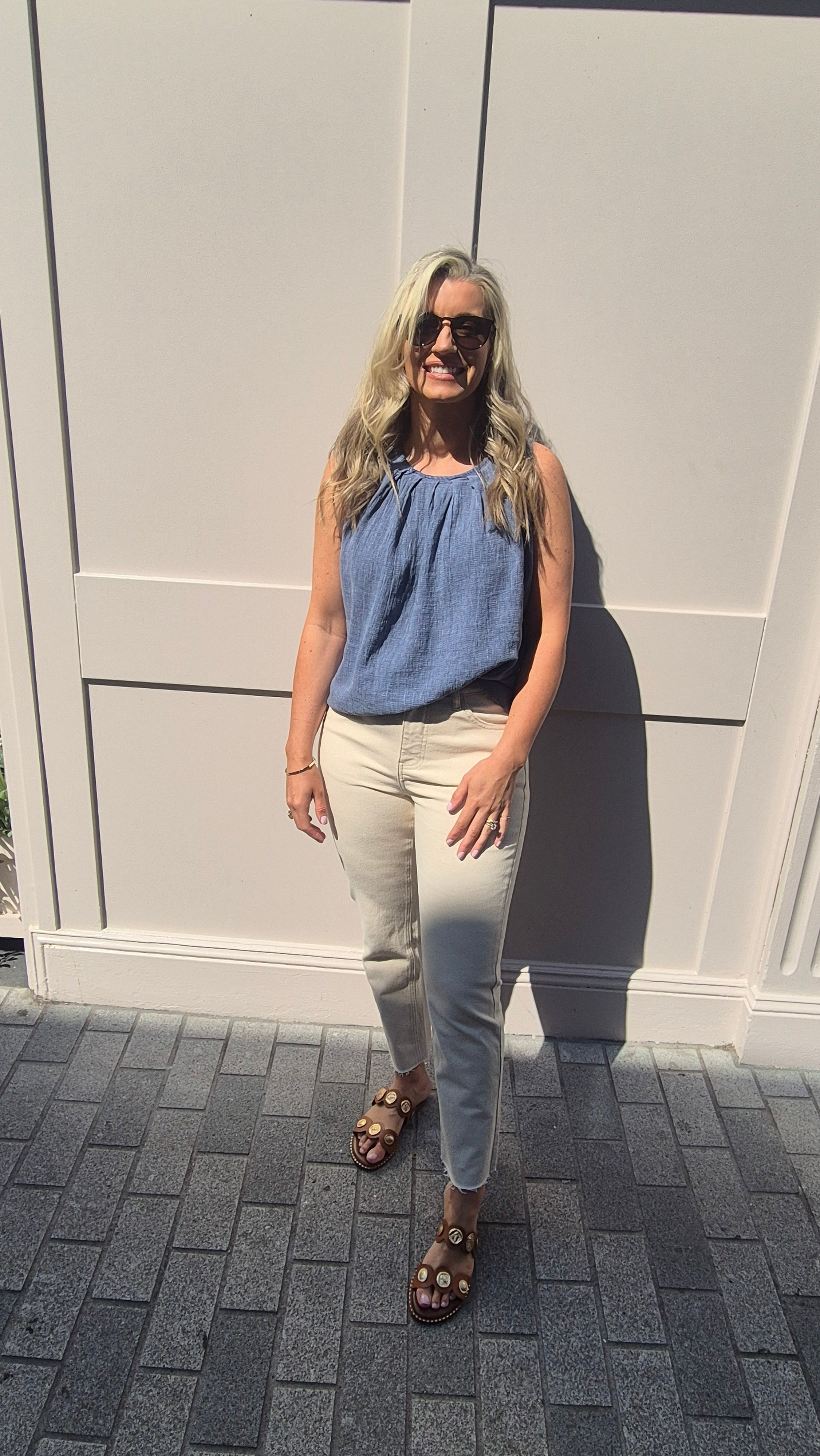 Josie Linen Blended Top Navy