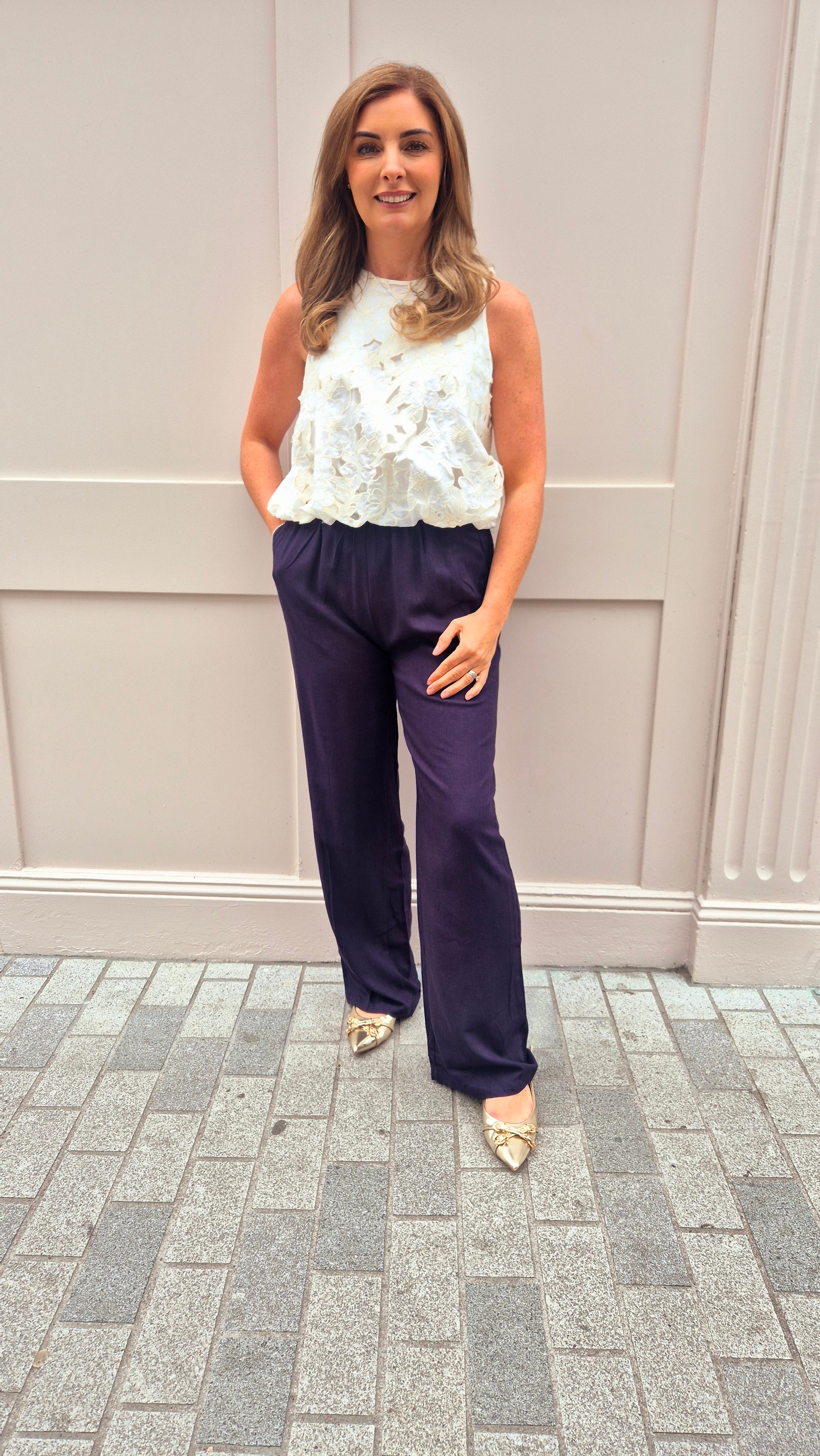 Kim Navy Linen Blend Trousers