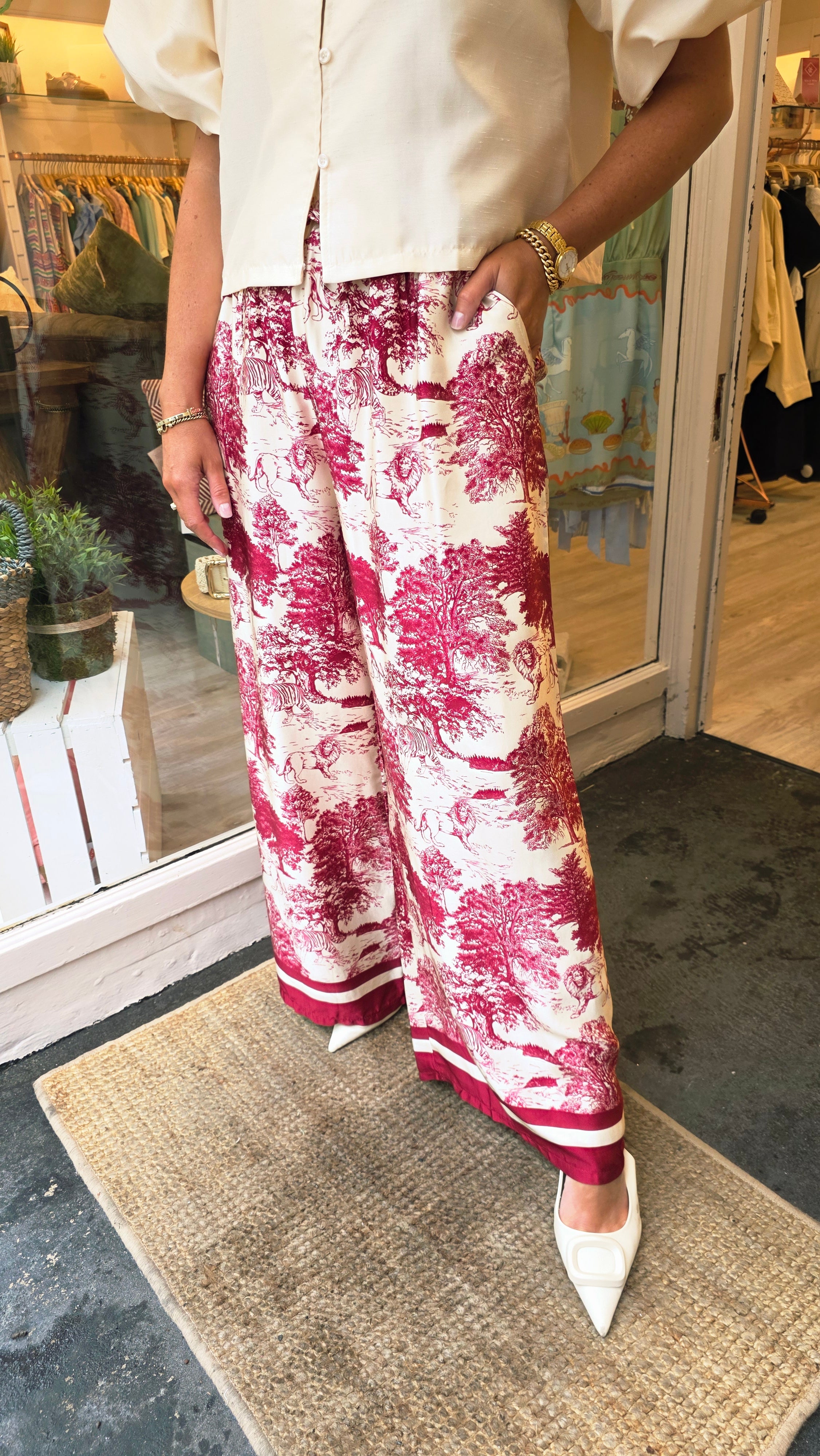 Ava Silk Trousers Burgundy