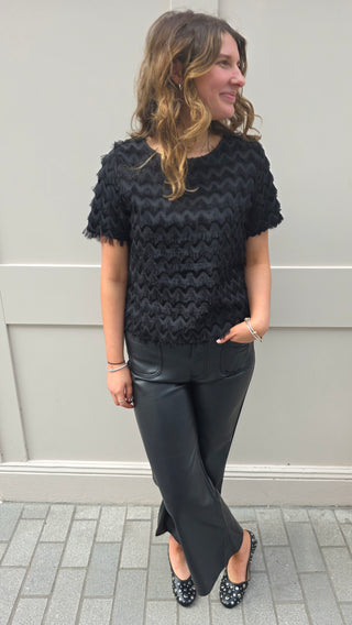 Fay Fringe Top Black