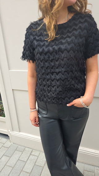 Fay Fringe Top Black