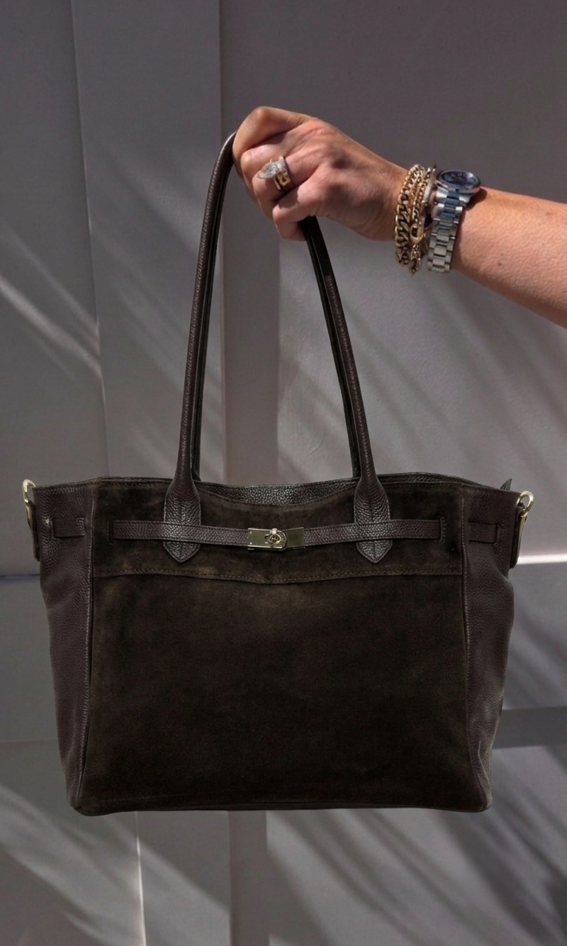 Jennifer Chocolate Suede Bag