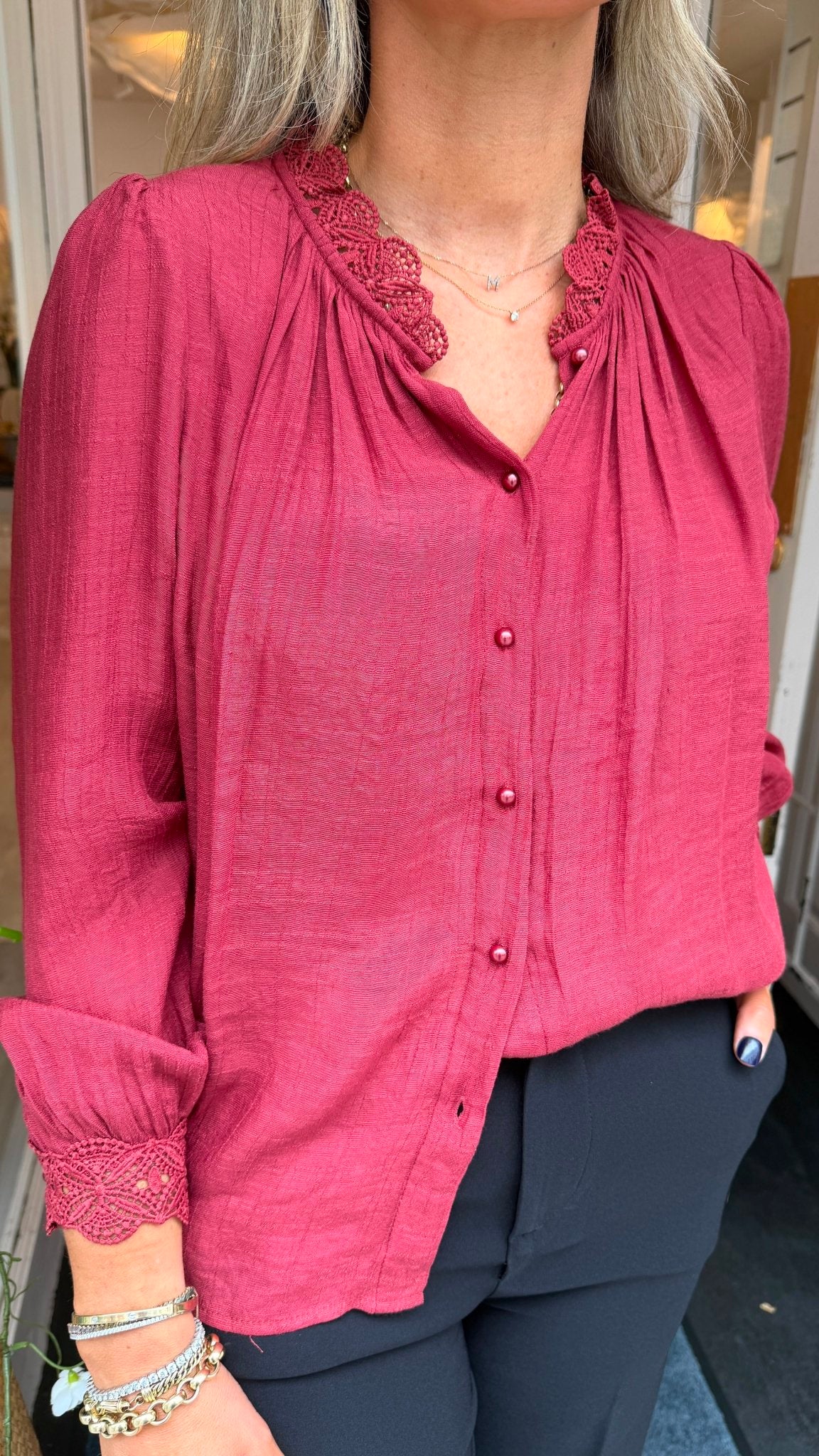 Natalia Burgundy Blouse - Lily's Boutique