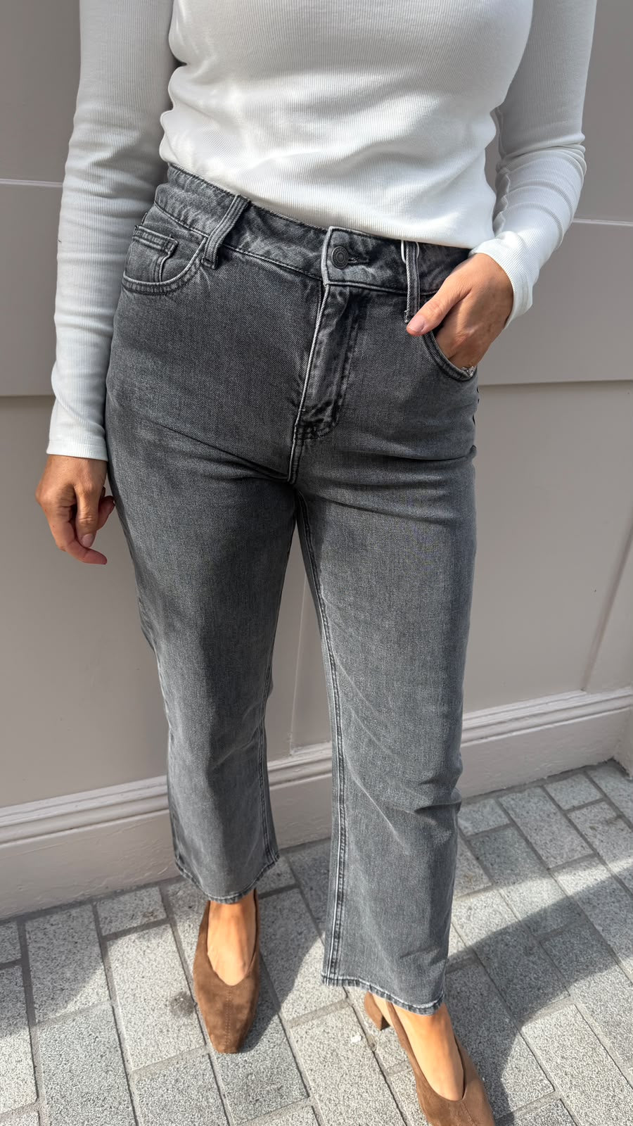 Sonia Light Grey Straight Leg Jeans