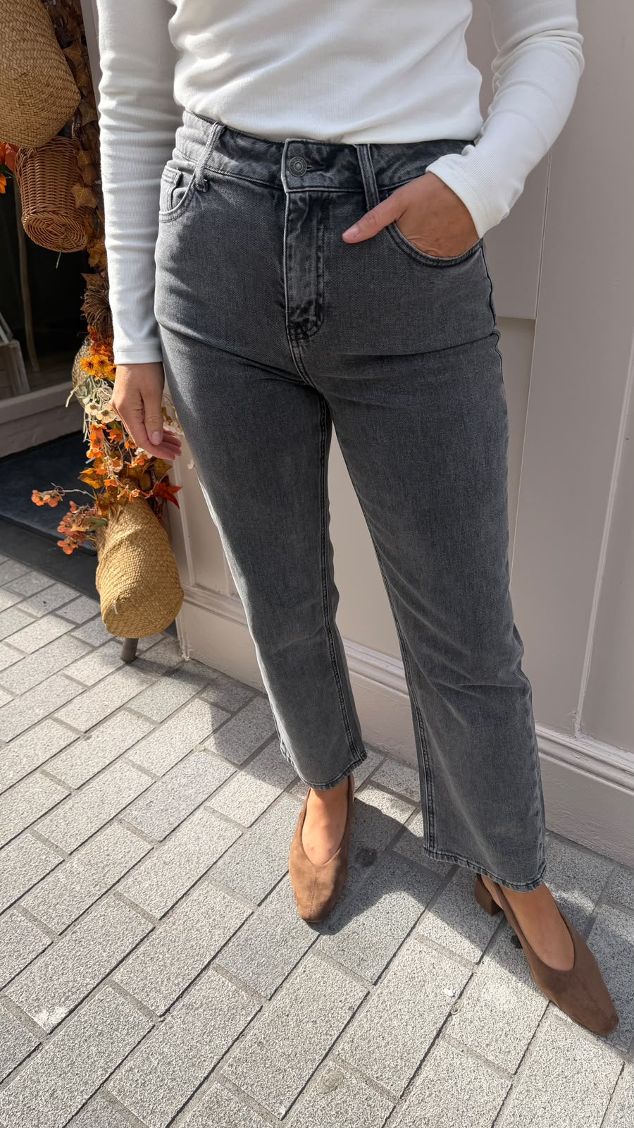 Sonia Light Grey Straight Leg Jeans
