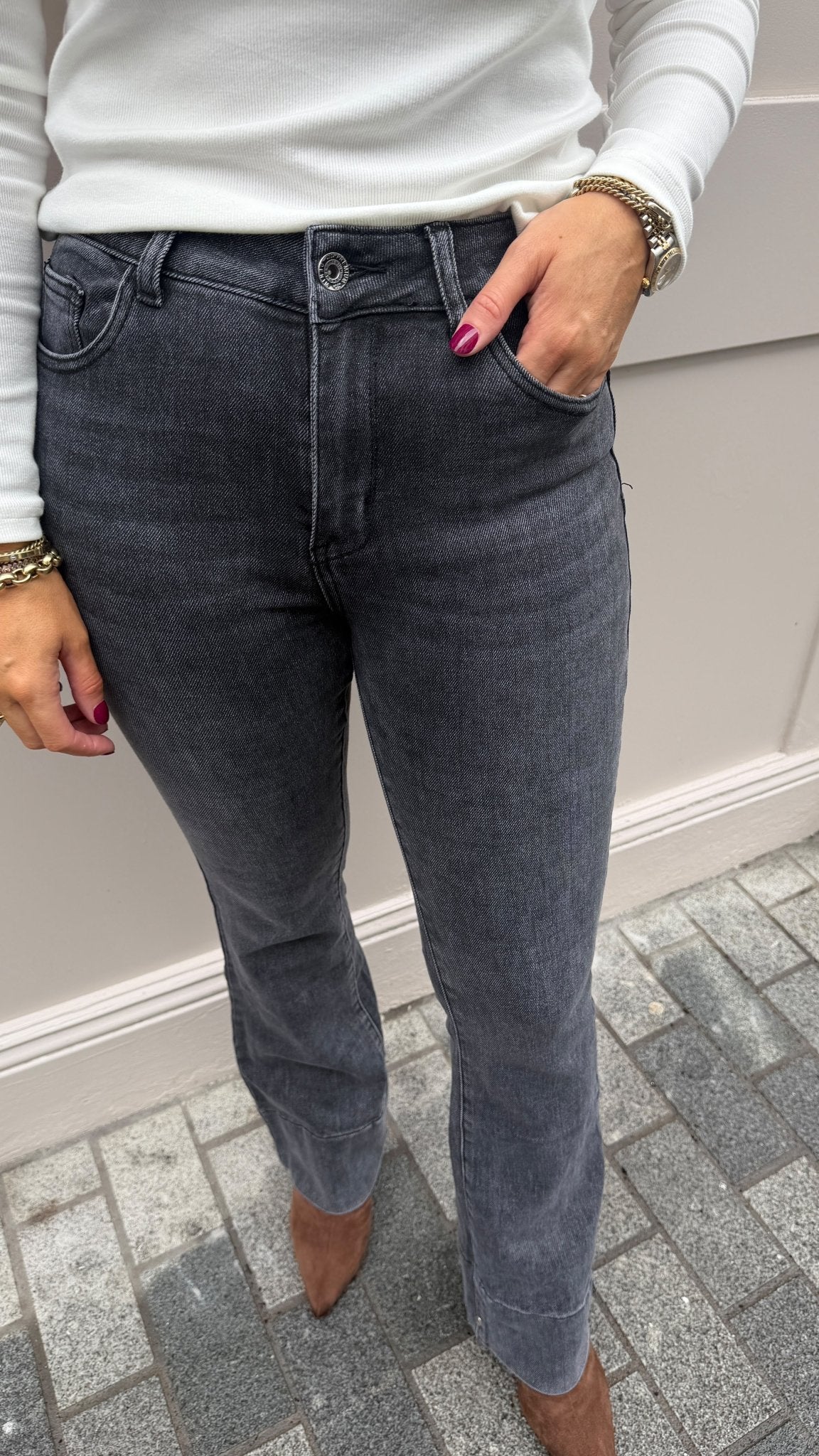 Beth Grey Boot Cut Jeans - Lily's Boutique