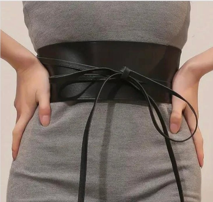 Black Leather Obi belt - Lily's Boutique