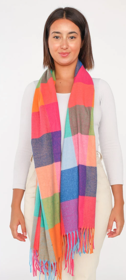 Emily Check Wool Scarf Pink