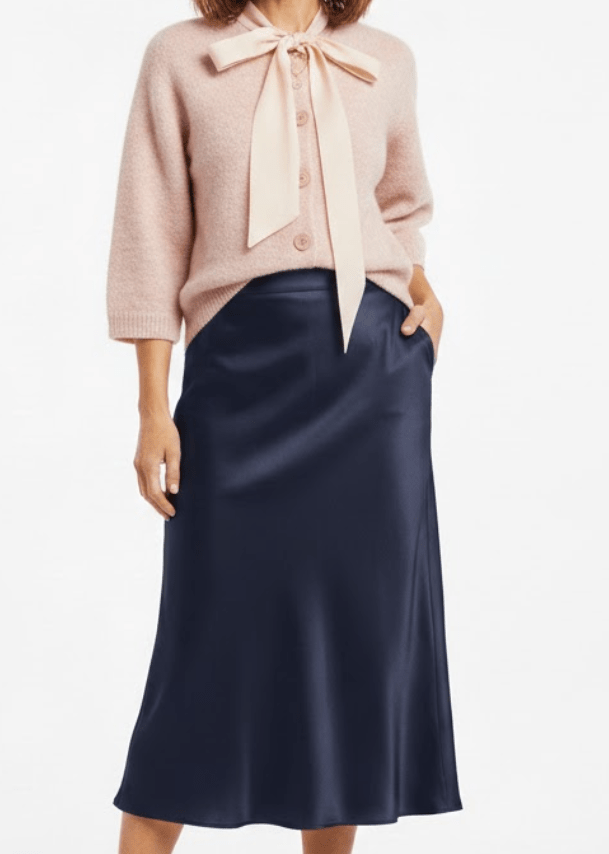 Ellie Satin Skirt Plus Navy - Lily's Boutique