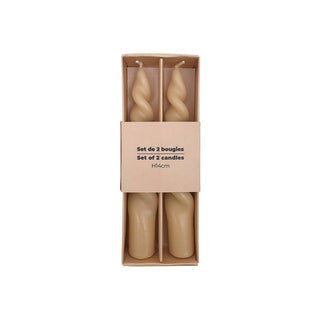 Set of 2 short twisted beige candles