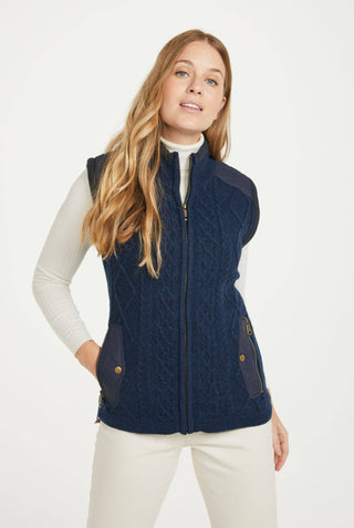 Castlehill Ladies Aran Gilet with Fleece Collar - Navy: M