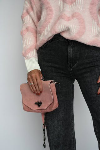Bee Pink Suede Shoulder Bag