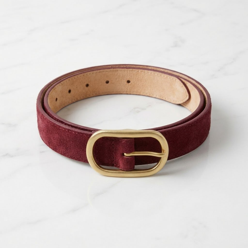 Suede Leather Belt in Burgundy