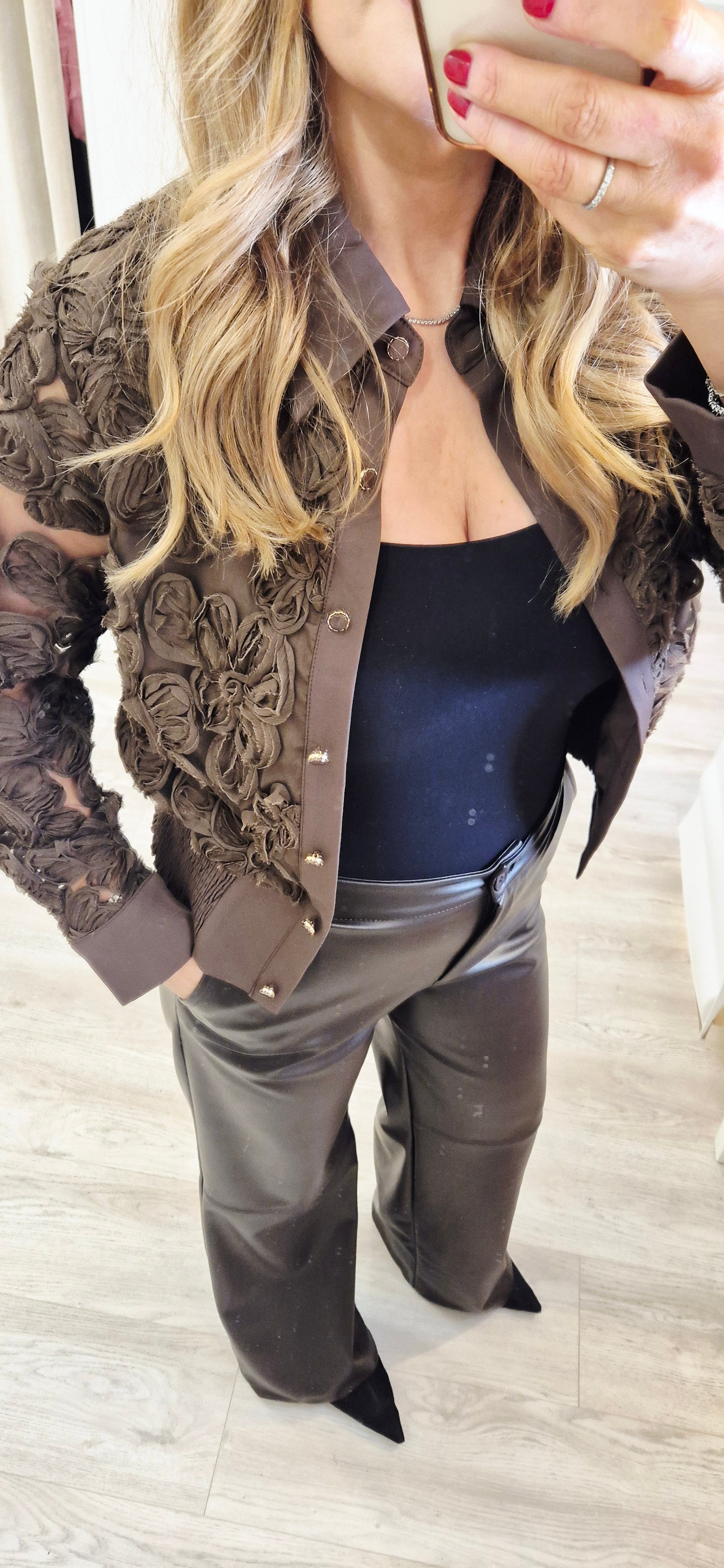 Ester Pleather Trousers Brown