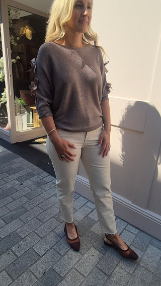 Tara Taupe Bow Jumper