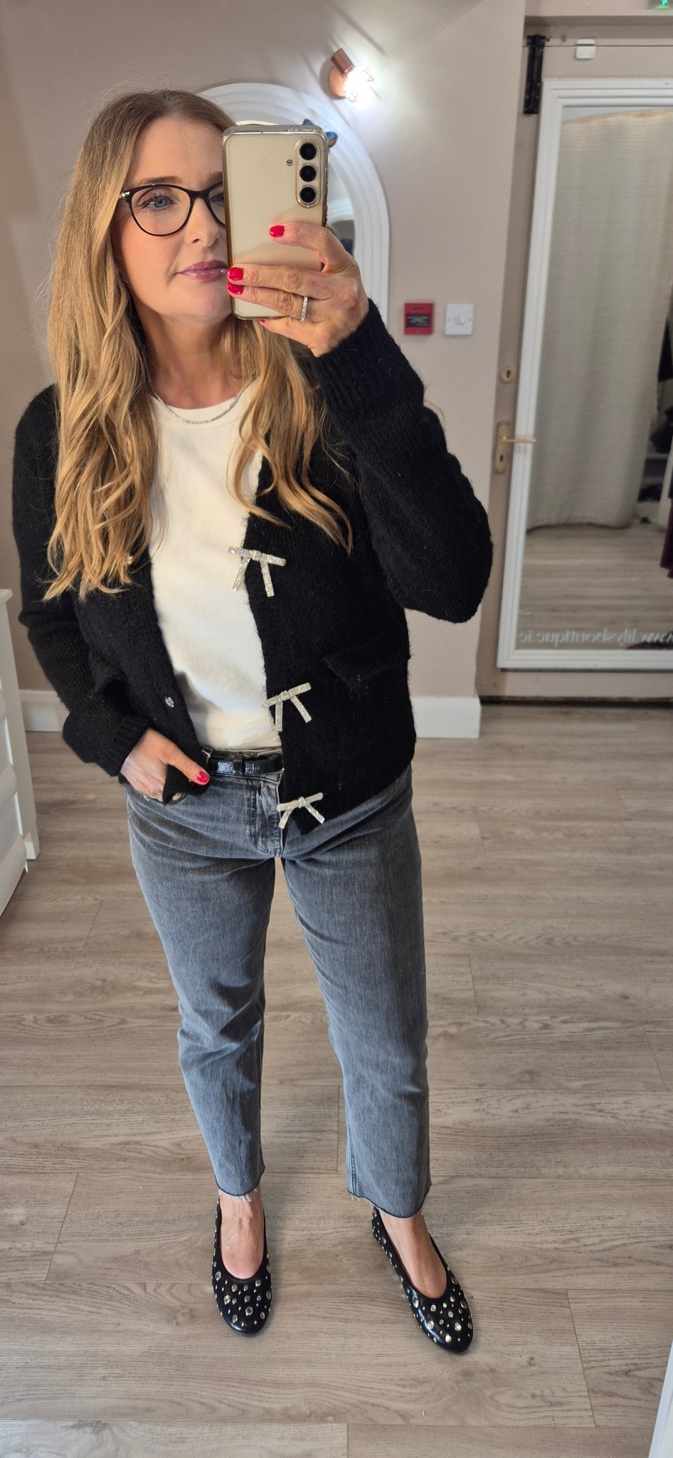 Bow Cardi Black - Lily's Boutique