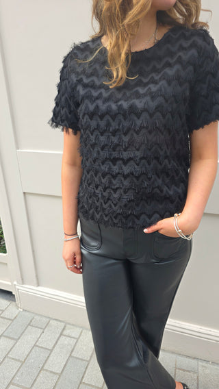 Fay Fringe Top Black