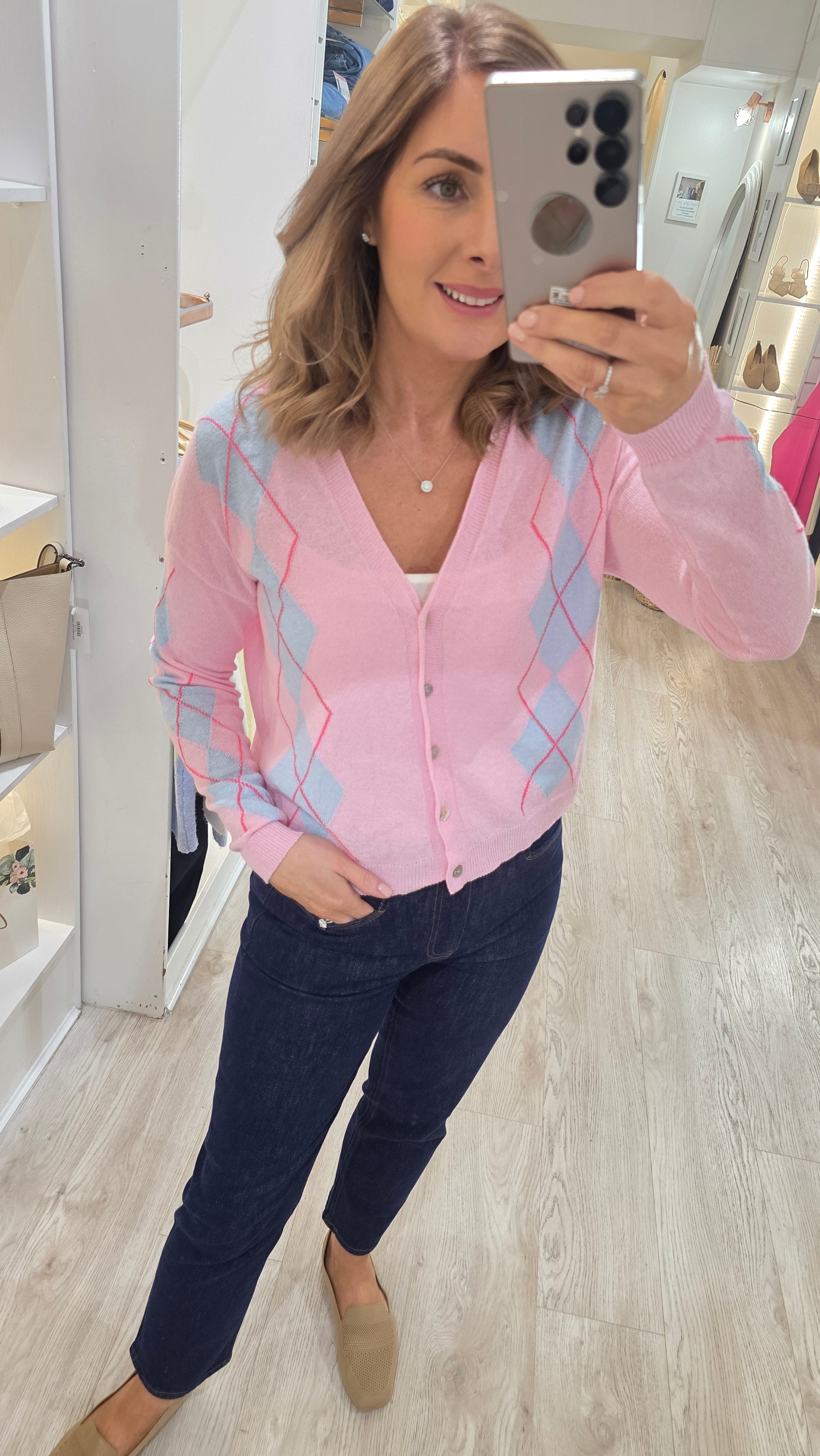 Polly Pink Argyle Cardi