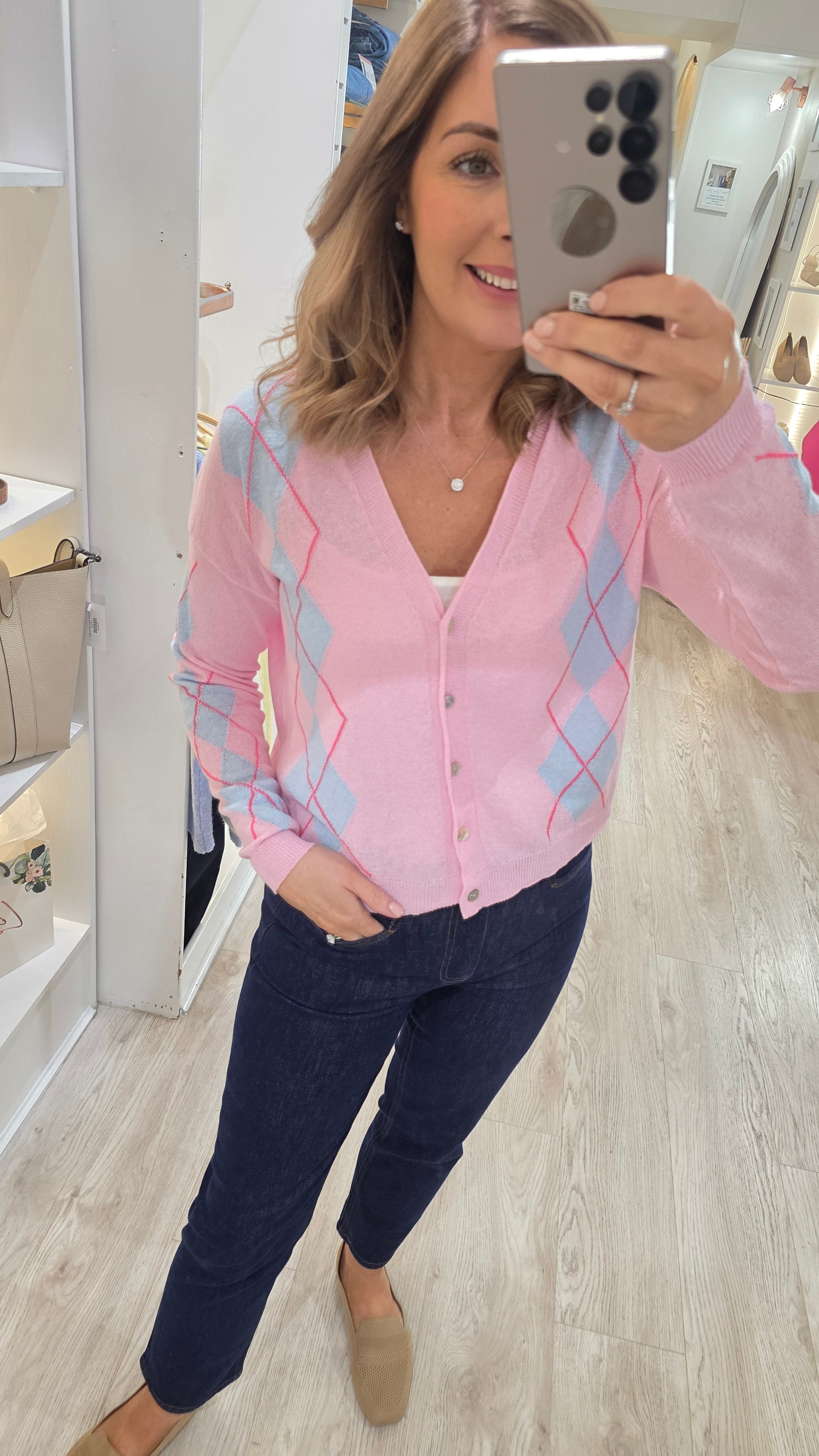 Polly Pink Argyle Cardi
