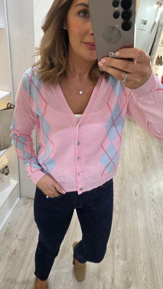Polly Pink Argyle Cardi