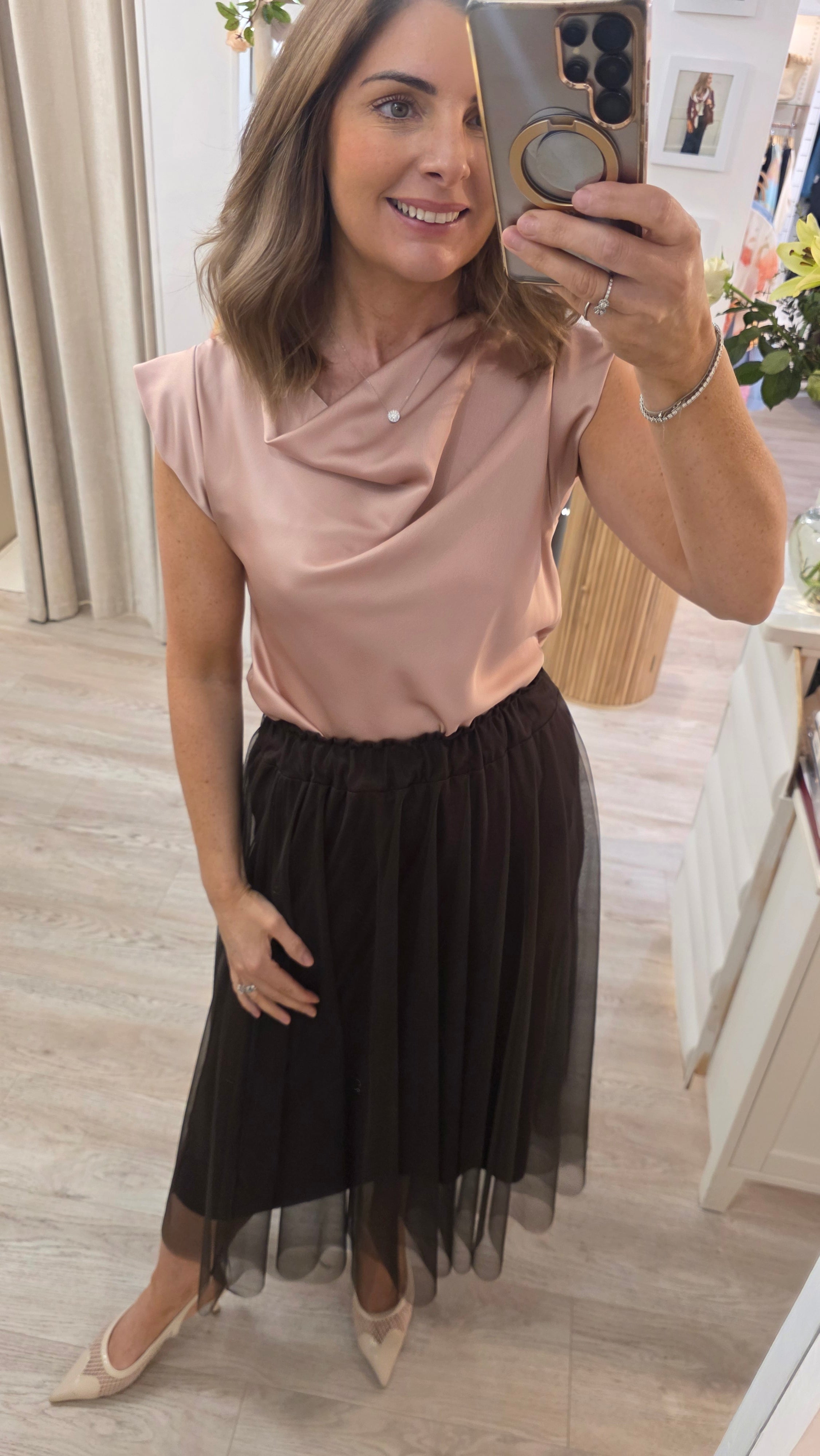 Emily Satin Top Pink