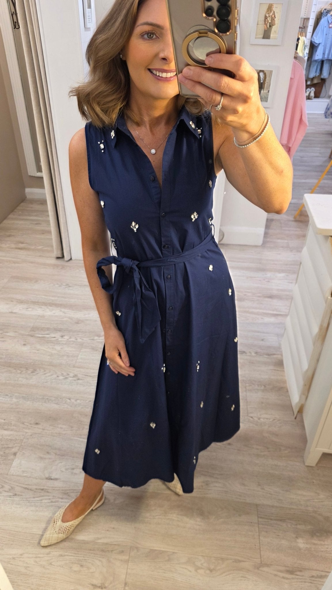 Elena Navy Dress - Lily's Boutique