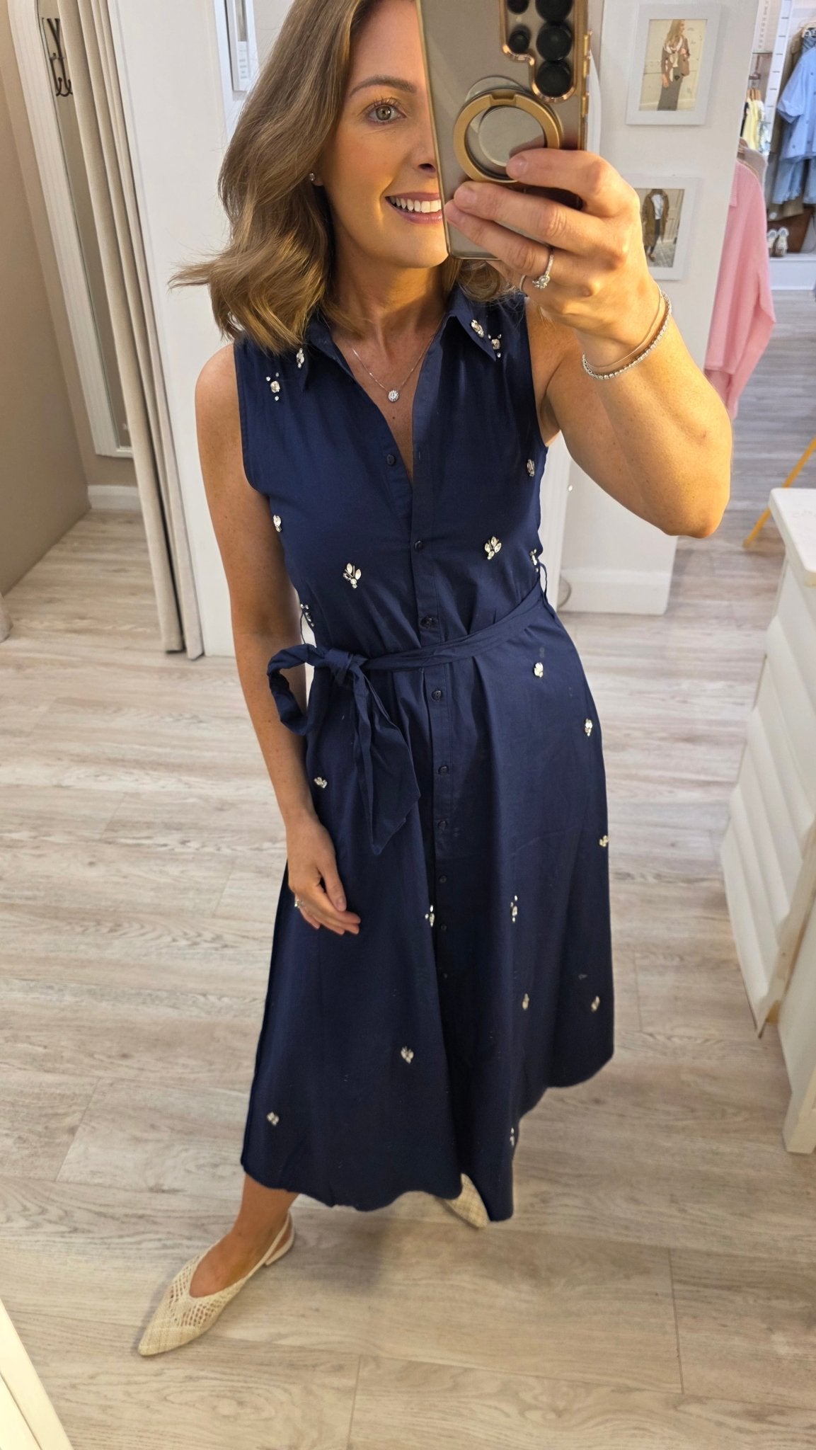 Elena Navy Dress - Lily's Boutique