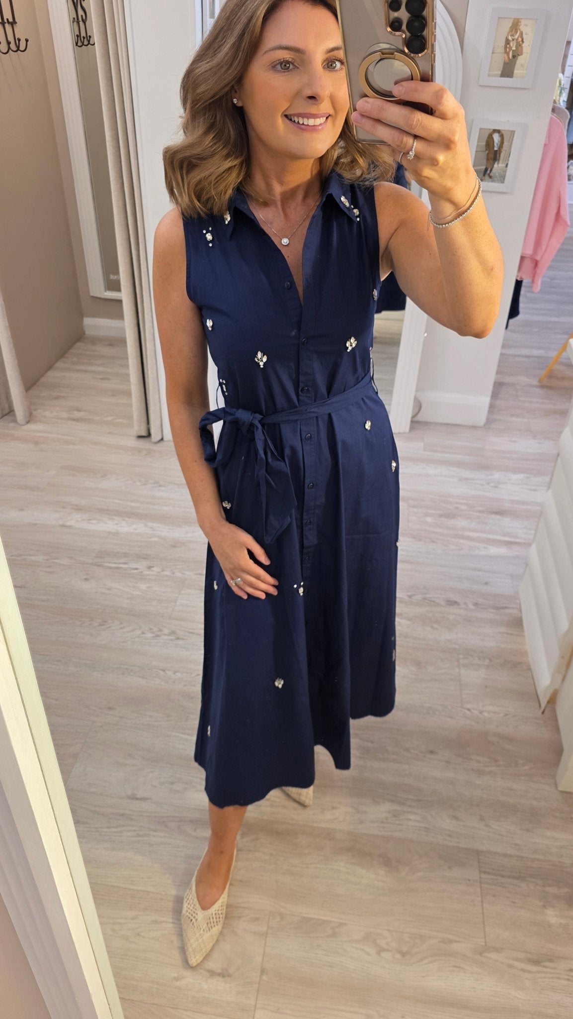 Elena Navy Dress - Lily's Boutique