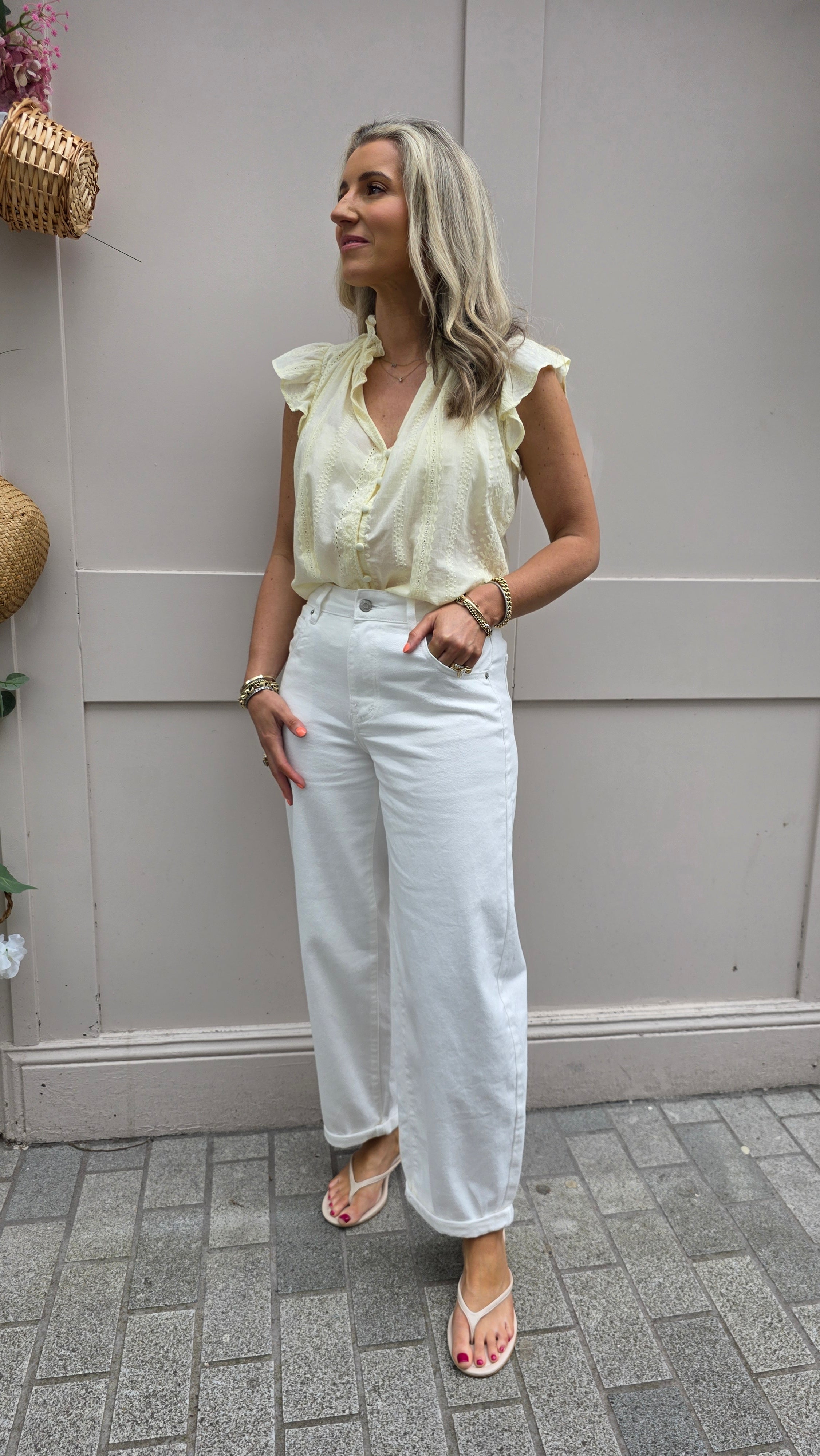 Shelley Barrel-Leg Jeans White