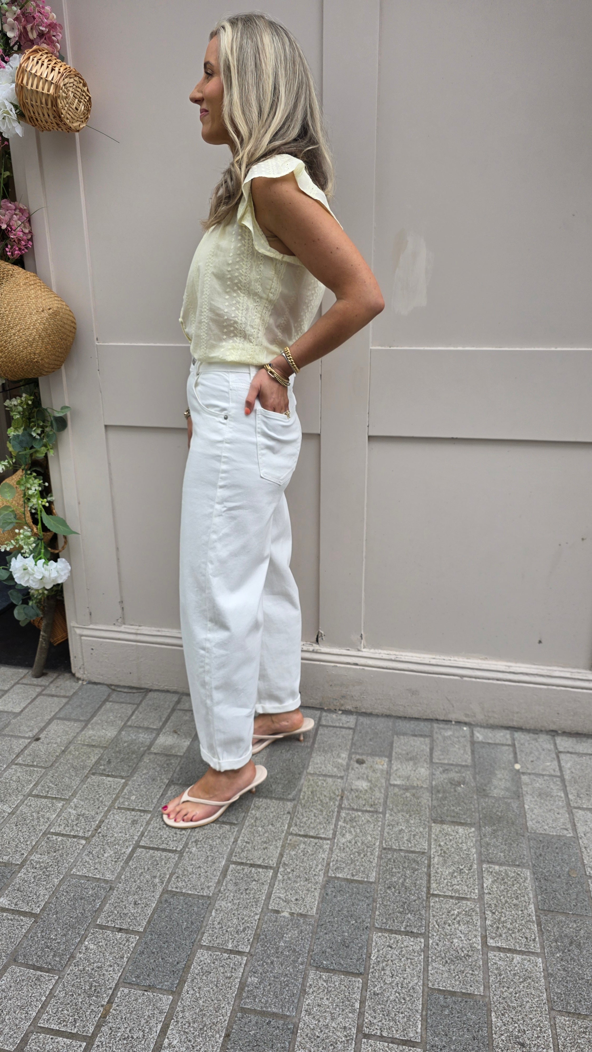 Shelley Barrel-Leg Jeans White