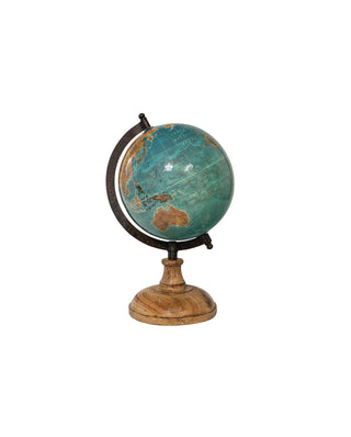 World Map - Blue Globe Bae Light Wood: MULTICOLORED / IRON, MDF, PAPER, POPLAR / 16.25 X 16.25 X 30