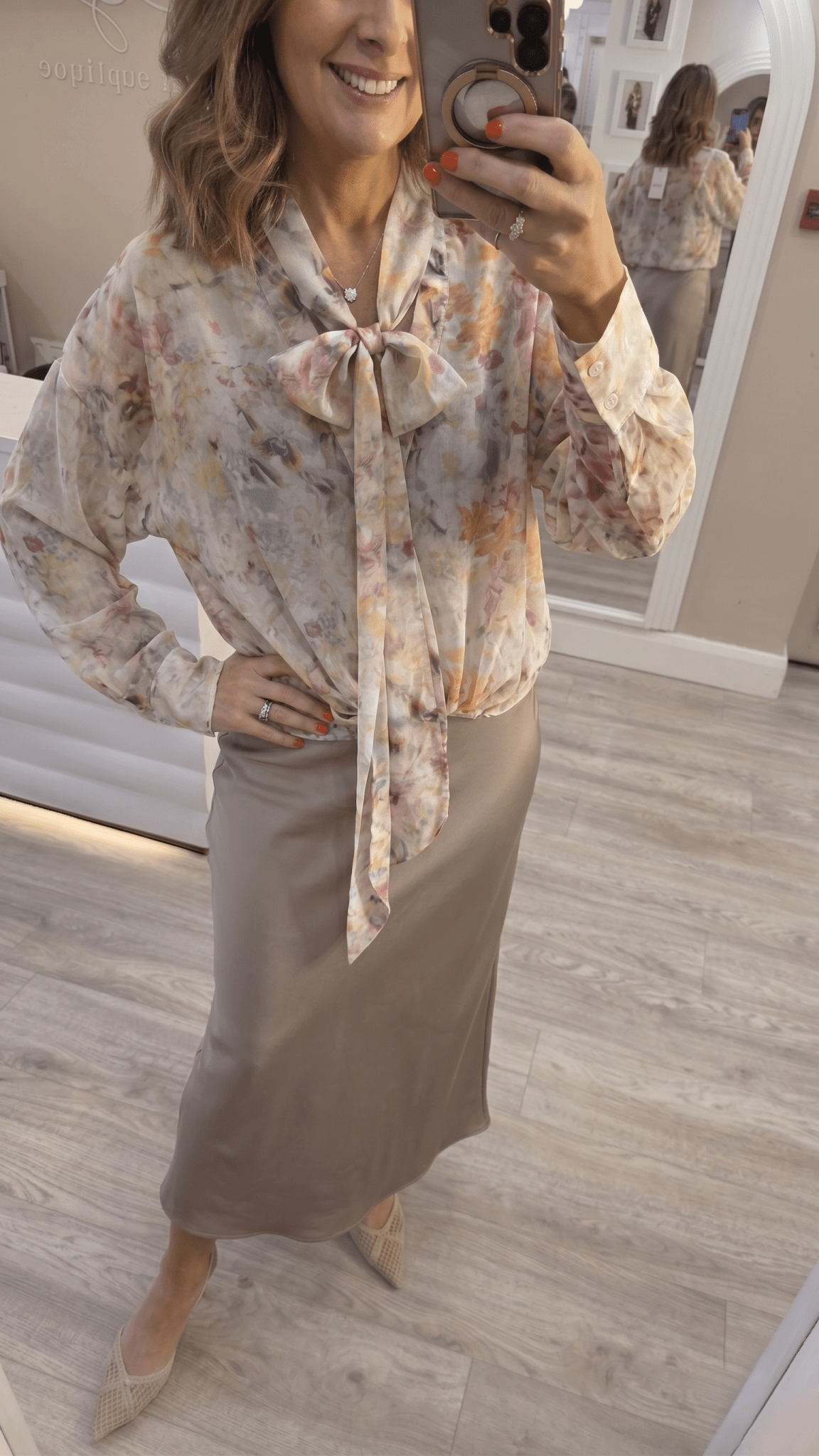 Ava Beige Silk Skirt - Lily's Boutique