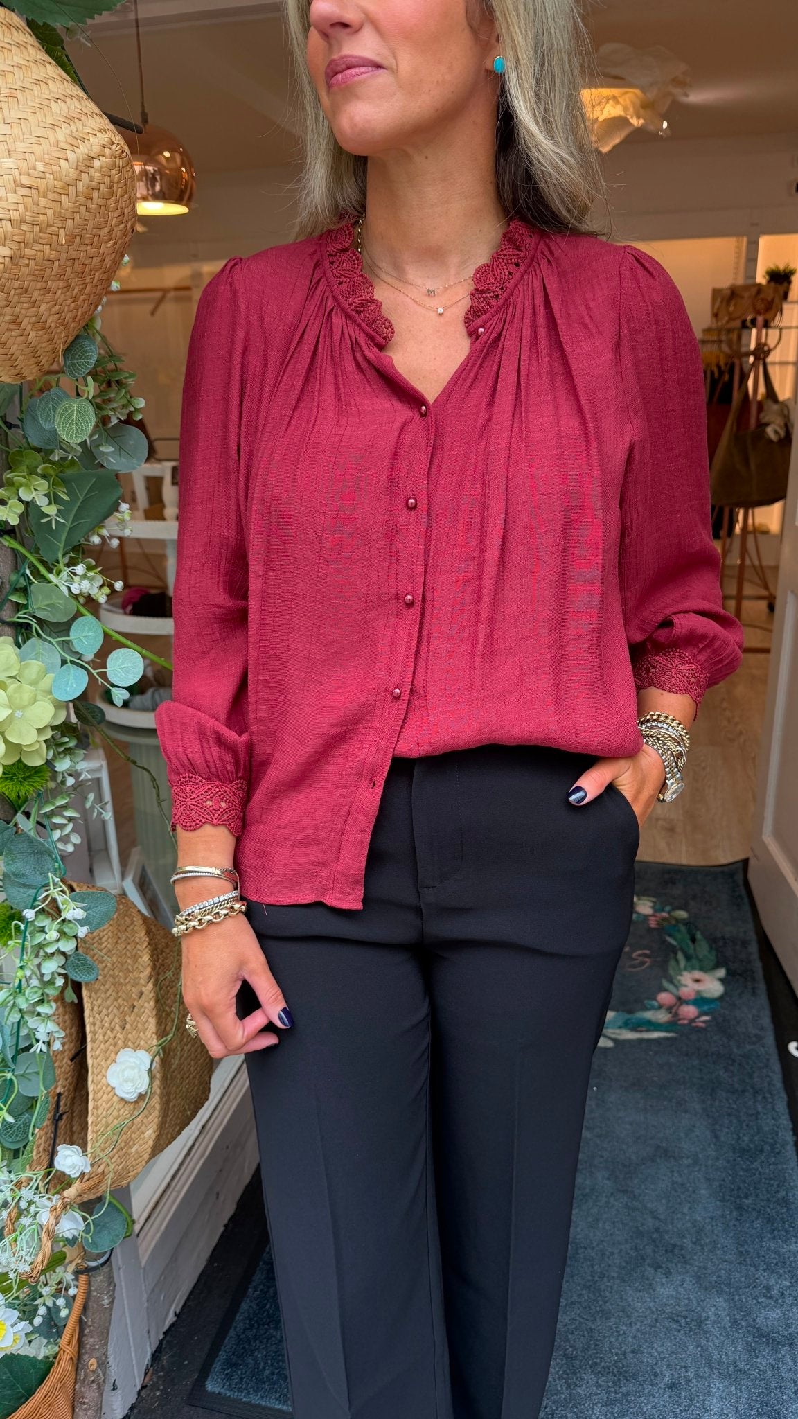 Natalia Burgundy Blouse - Lily's Boutique