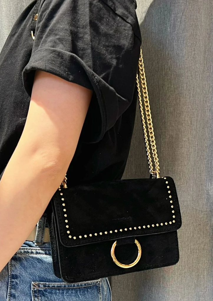 Black studded Suede Shoulder Bag