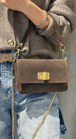 Ellie Suede Shoulder Bag Taupe