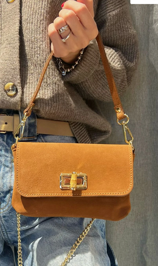 Ellie Suede Shoulder Bag Camel