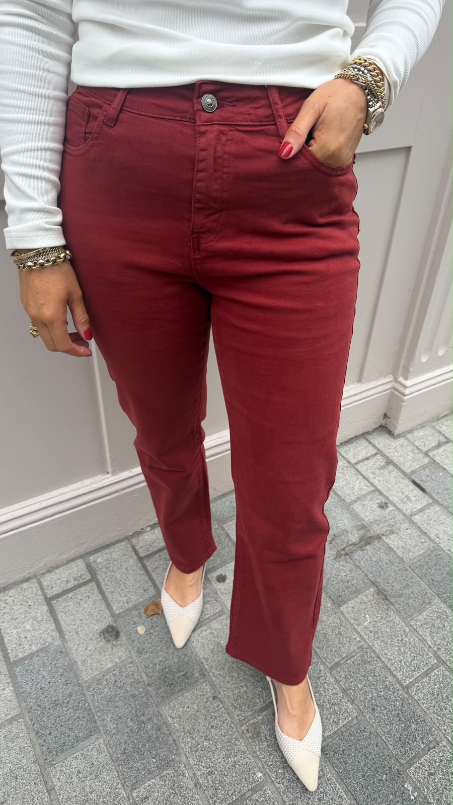 Angela Burgundy Straight-Leg Jeans - Lily's Boutique