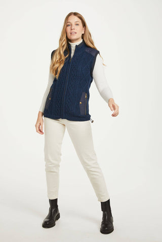 Castlehill Ladies Aran Gilet with Fleece Collar - Navy: M