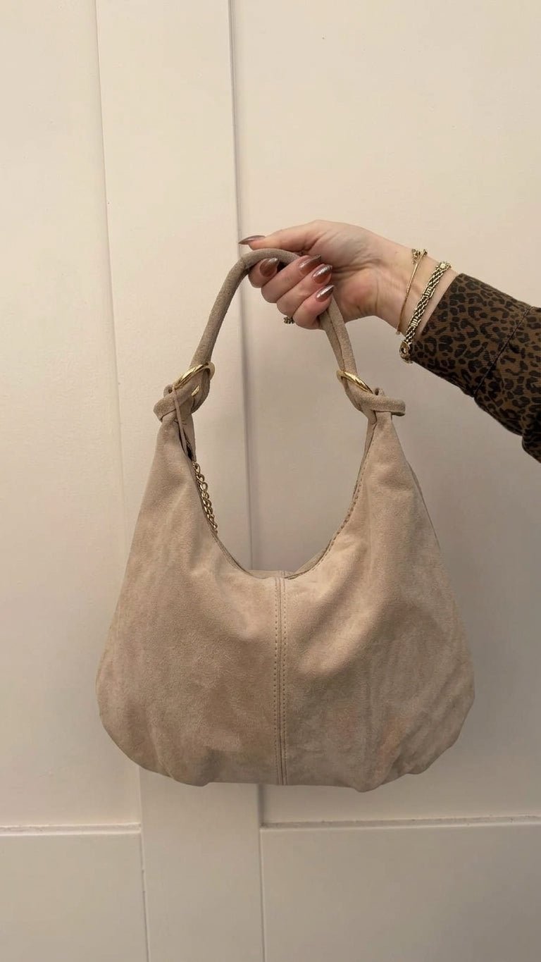 Linda Beige Suede Bag - Lily's Boutique