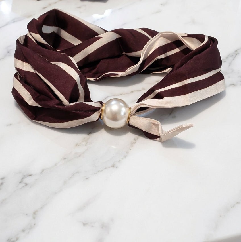 Pearl Neck Scarf Brown - Lily's Boutique
