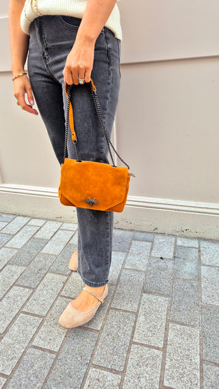 Bee Camel Suede Shoulder Bag