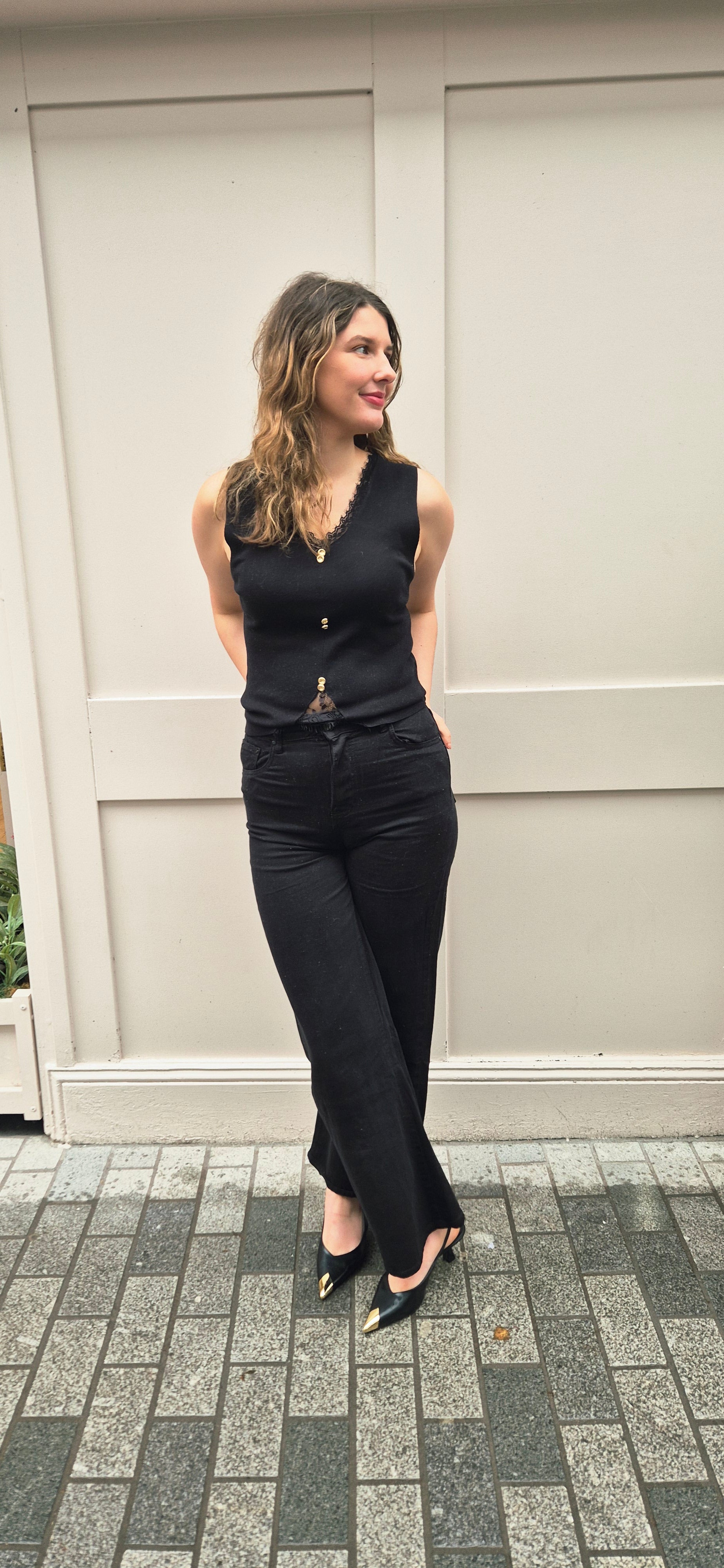 Bella Black Vest Top
