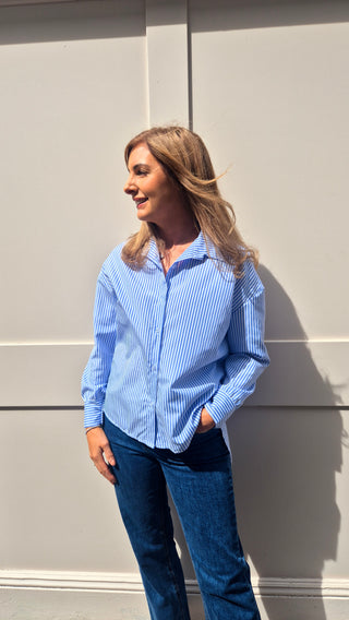 Francesca Bow blue shirt