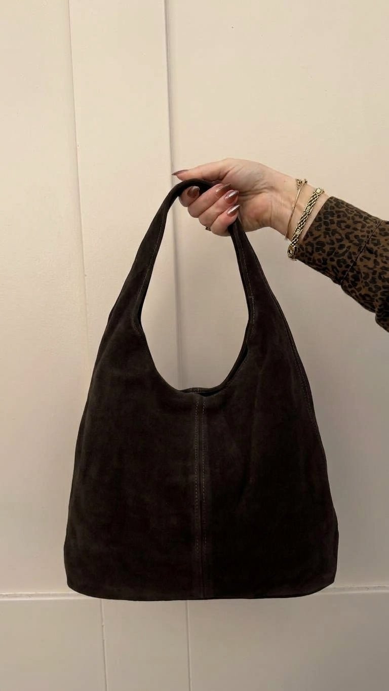 Sarah Chocolate Suede bag - Lily's Boutique