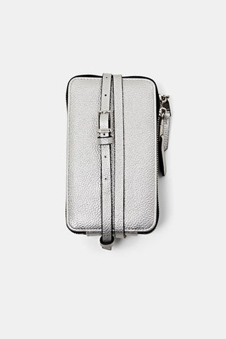 Silver Faux Leather Phone Bag