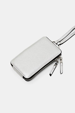 Silver Faux Leather Phone Bag